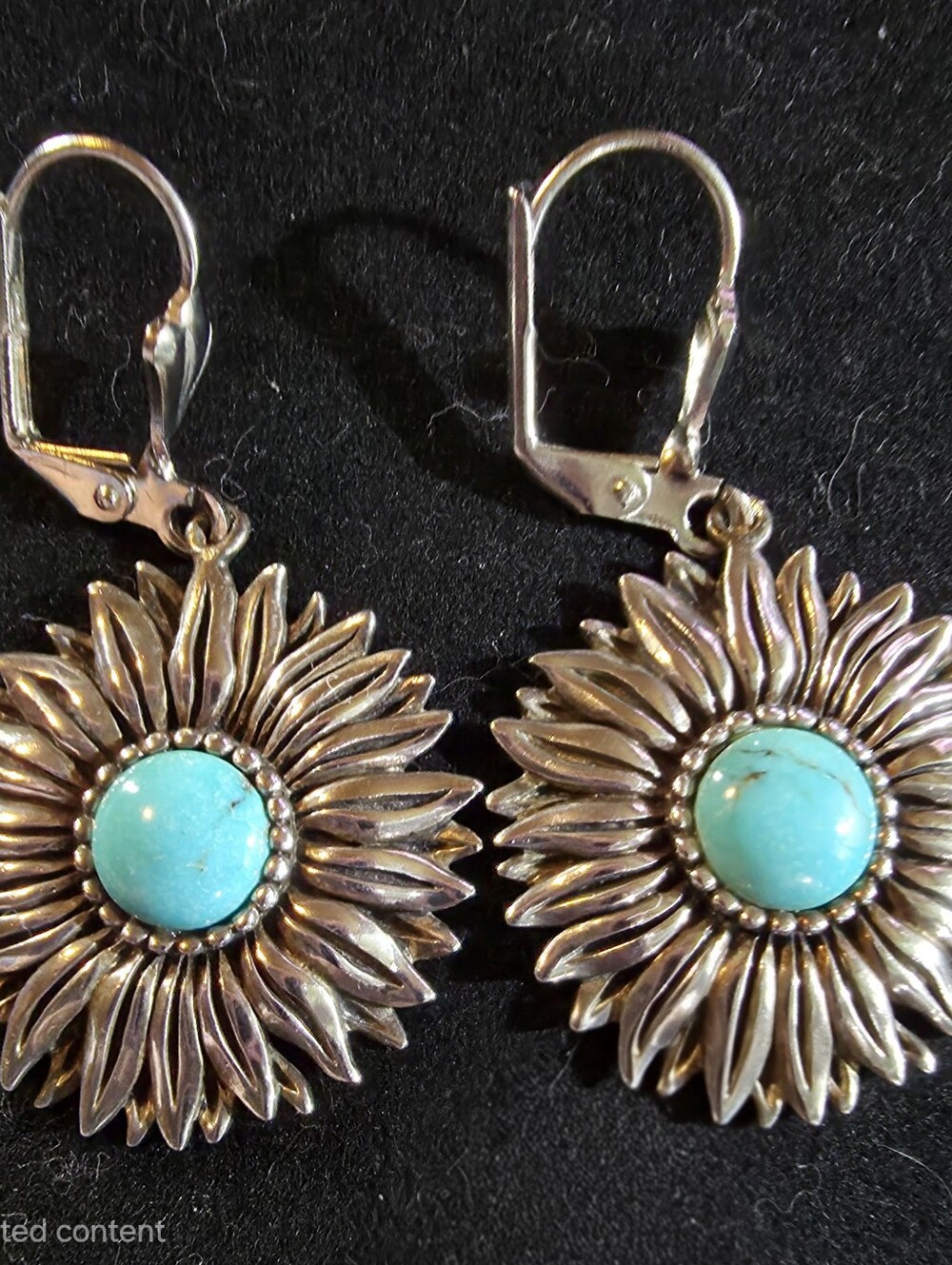 Turquoise Sunflower Drop Earrings - Silver